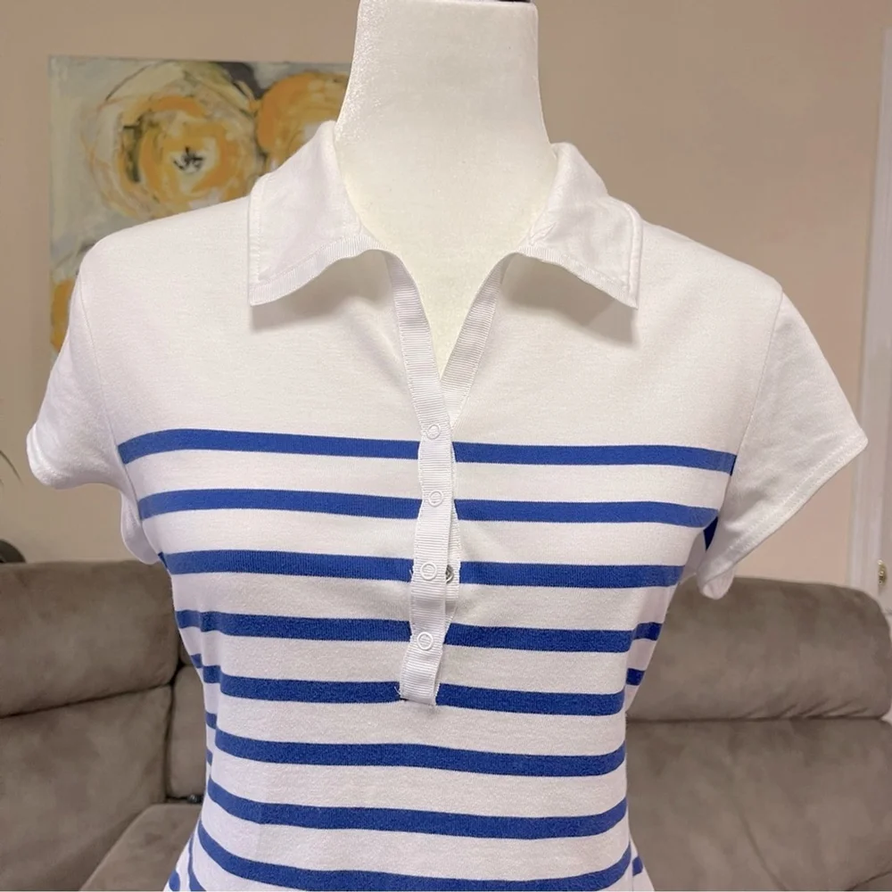 Saint James White Blue Stripes Shirt Dress US 10 - Picture 3 of 7